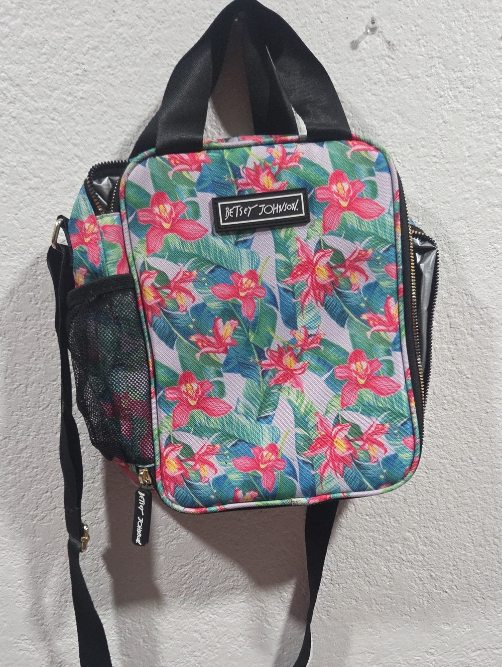 Betsey Johnson Floral Messenger Bag — Pink, Green & Blue